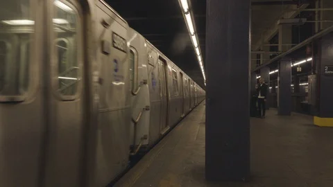 Subway Train Passing Platform Stock Footage 95019679