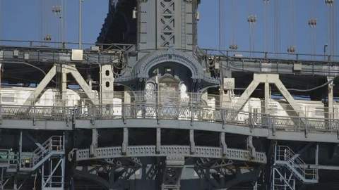 Subway Train Passing underneath Bridge in American City Stock Footage 121289796