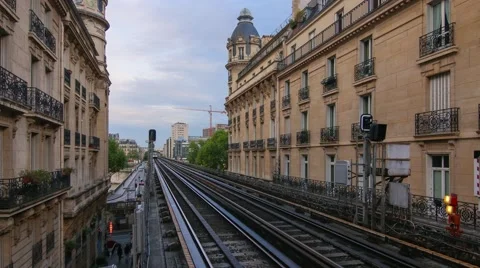 Subway train on Passy station in Paris Stock Footage
