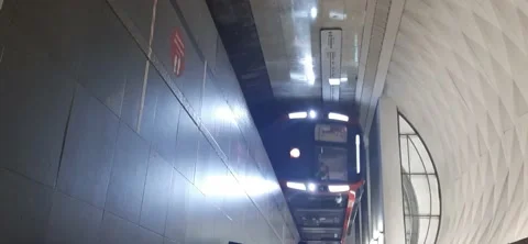 Subway train with people inside moving fast, view from metro station. Stock Footage 161664101