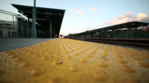Subway Train Pulls into Elevated Platform in the Bronx, New York City Stock Footage 40365334