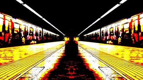 Subway train running away - Mirror scene - color effects 1 Stock Footage