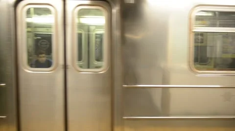 Subway Train Running in Manhattan New York Stock Footage 42100911