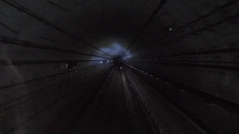 Subway train running through the tunnel. Train traveling through the underground Stock Footage 102691182
