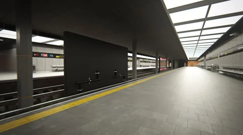 Subway Train At Station. Metro Empty Underground Stock Footage