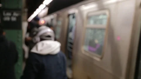 Subway train at station platform commuters 스톡 동영상 34865587