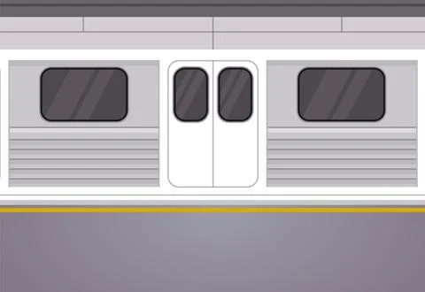 Subway train at station. Side view of a modern metro train with closed doors on Illustrazione stock