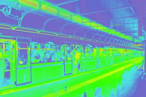 Subway train with thermal mapping data visualization Stock Photos
