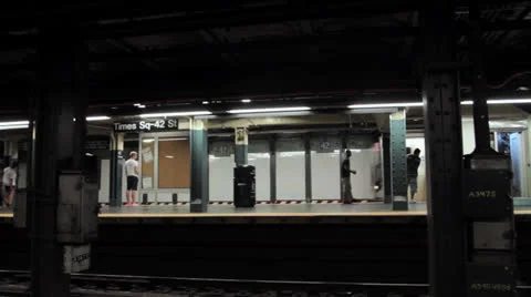 Subway Train at Times Square Station Stock Footage 25771016