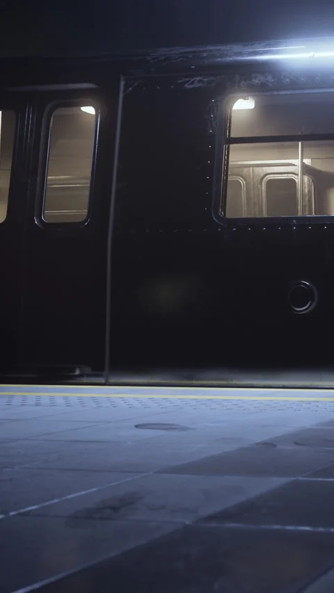 Subway train waiting at station in the evening with low light conditions Video stock 337948440