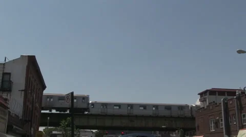 Subway trains pass Brooklyn Stock Footage 40192530
