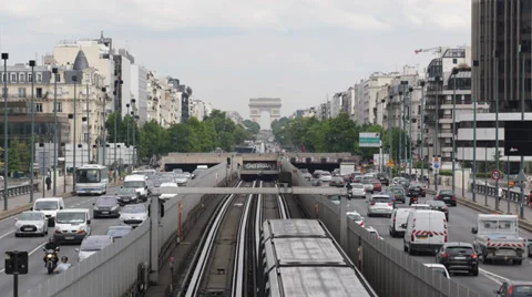 Subway Underground Train Arc de Triomphe Triumphal Arch Paris Car Traffic Stock Footage 31944052