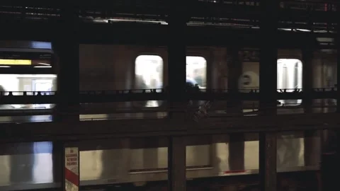 Subway Uptown 4 Train leaving Union Square Station Manhattan New York 4K Video stock 255754499