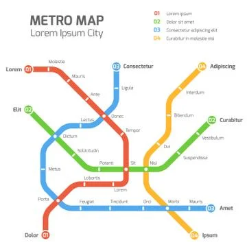 Subway vector map template. City metro transportation scheme イラスト素材
