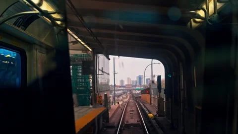 Subway wagon going out from dark underground tunnel. Cinematic video beautiful Stock Footage 248756306