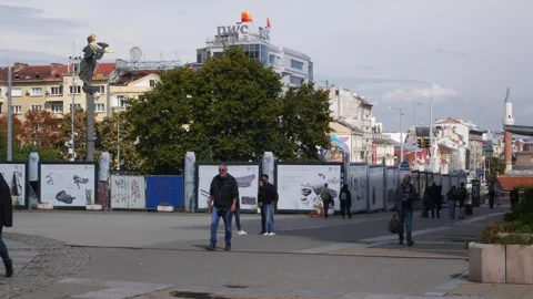Subway works in progress with the Central Mosque of Sofia - Banya Bashi Mosque 스톡 동영상 297837979