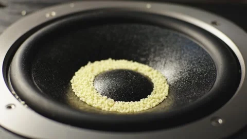 The subwoofer speaker vibrates while playing the deep bass of a music Video stock 287270010