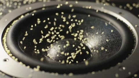 The subwoofer speaker vibrates while playing the deep bass of a music Video stock 287270152