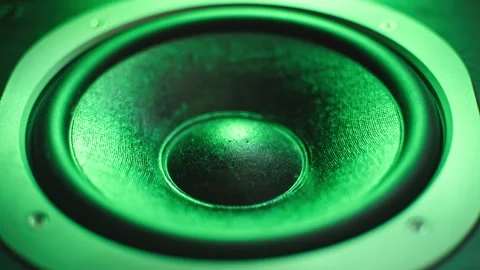 The subwoofer speaker vibrates while playing the deep bass of a music Video stock 287270154