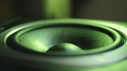 The subwoofer speaker vibrates while playing the deep bass of a music Stock Footage 287270275