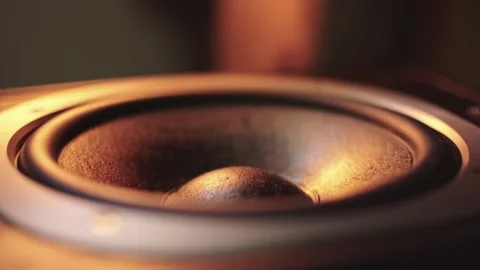 The subwoofer speaker vibrates while playing the deep bass of a music Video stock 287270284