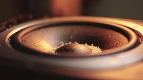 The subwoofer speaker vibrates while playing the deep bass of a music Video stock 287270351