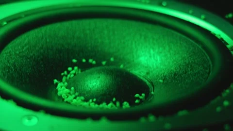 The subwoofer speaker vibrates while playing the deep bass of a music Video stock 287270452