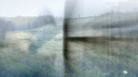 Succeed text animation over serene landscape with rolling hills and trees Stock Footage 327524765