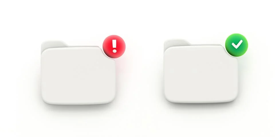 Succes and error Notification empty folder symbol. 3D rendering Stock Illustration