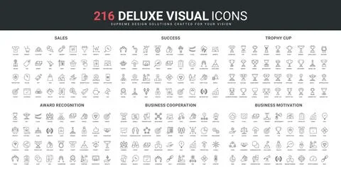 Success and different trophy cups, business cooperation, online target sales Stock Illustration