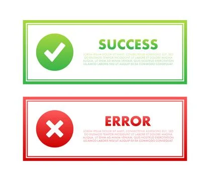 Success and Error message. Approved and Rejected UX web elements. Notification Illustrazione stock