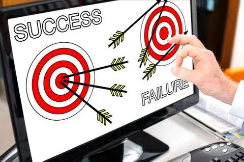 Success and failure concept on a computer monitor Stock Photos