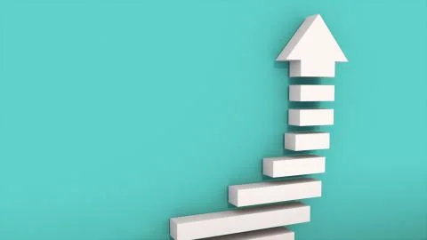 Success arrow with stairs, computer generated. 3d rendering of concept of Illustrazione stock