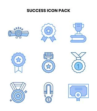 Success Blue Set Icons Pack Stock Illustration