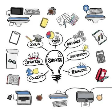 Success brainstorm vector with media devices Illustrazione stock