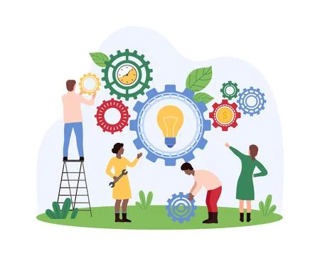 Success business challenge, creative idea, tiny people work with light bulb 스톡 일러스트