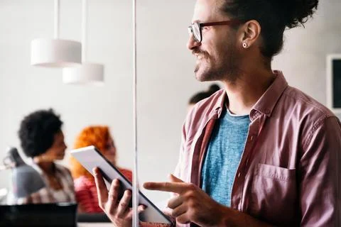 Success business man with tablet, analytics and developer for startup busin.. Stock Photos