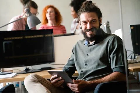 Success business man with tablet, analytics and developer for startup busin.. Stock Photos
