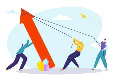 Success business teamwork with arrow, vector illustration, flat tiny man people イラスト素材