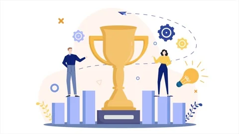 Success business teamwork with trophy and up graphic illustration animated video Stock Footage 280653853