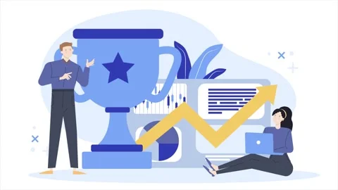 Success business teamwork with trophy and award animated illustration video Stock Footage 282332313