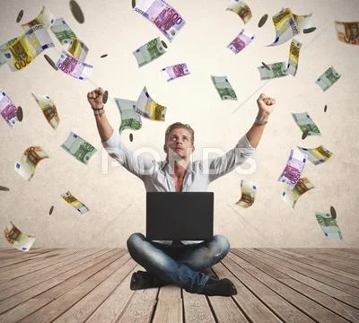 Success of a businessman with money rain Stock Photos
