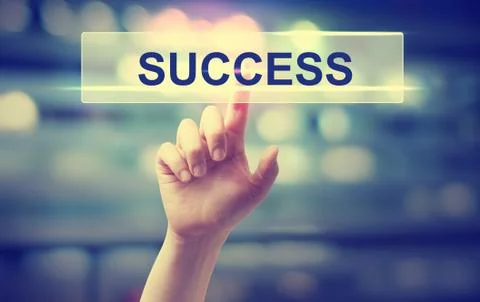 Success concept with hand pressing a button Stock Photos