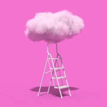Success Concept. Stepladder Leading to the Fluffy Clouds. 3d Rendering 库存插图