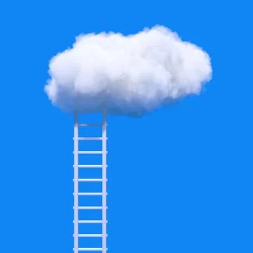 Success Concept. Stepladder Leading to the Fluffy Clouds. 3d Rendering Stockillustratie