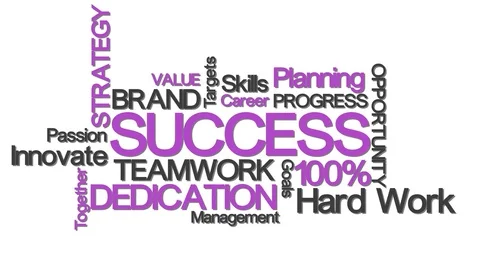 Success concept typography with relevant buzzwords purple Stock Footage 77539868