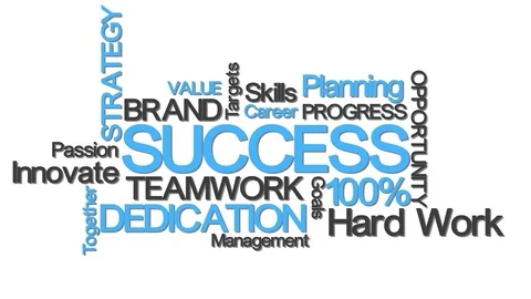 Success concept typography with relevant buzzwords blue Stock Footage 77539872