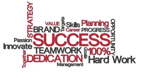 Success concept typography with relevant buzzwords red Stock Footage 77539876