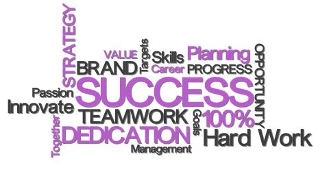 Success concept typography with relevant buzzwords purple Illustrazione stock