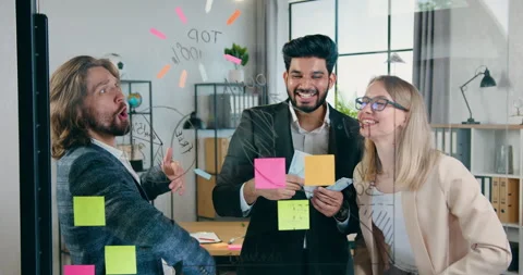 Success concept where good-looking emotional creative funny male and female team Stock Footage 157952955